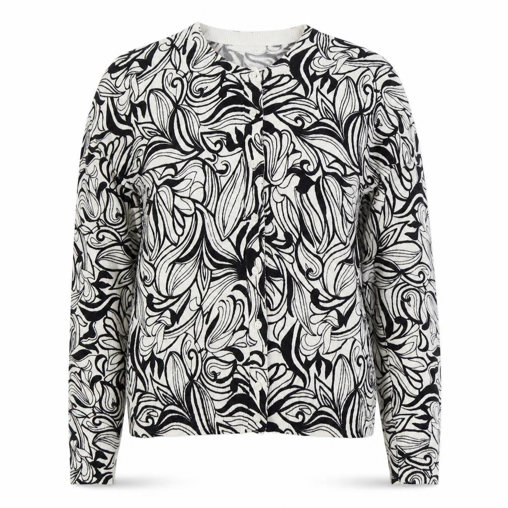 Marks & Spencer Womens Black Round Neck Geometric Viscose Cardigan Jumper Size 8