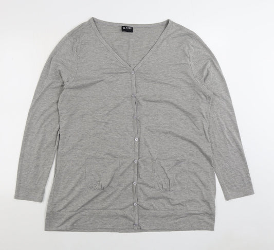 B. You Womens Grey V-Neck Viscose Cardigan Jumper Size 10