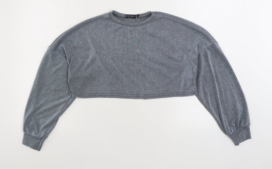 Nasty Gal Womens Blue Striped Polyester Pullover Sweatshirt Size 10 Pullover - Cropped