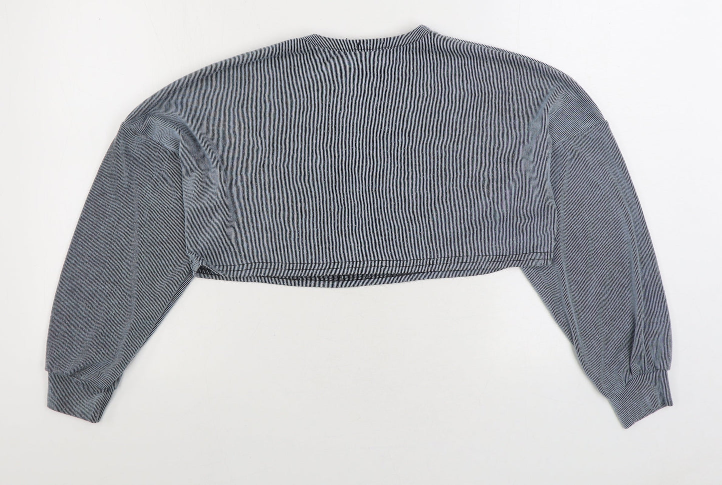 Nasty Gal Womens Blue Striped Polyester Pullover Sweatshirt Size 10 Pullover - Cropped