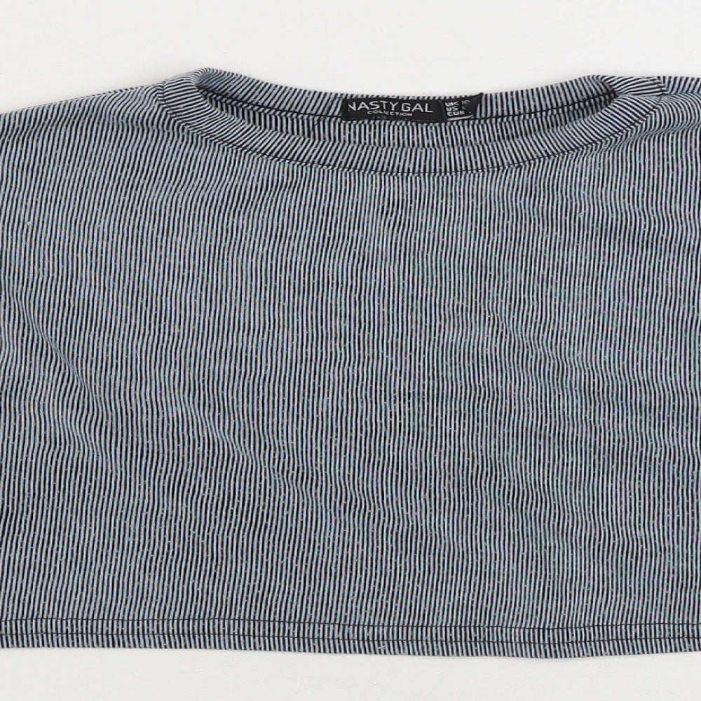 Nasty Gal Womens Blue Striped Polyester Pullover Sweatshirt Size 10 Pullover - Cropped
