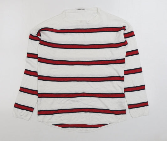 Beloved Womens White Round Neck Striped Viscose Pullover Jumper Size S