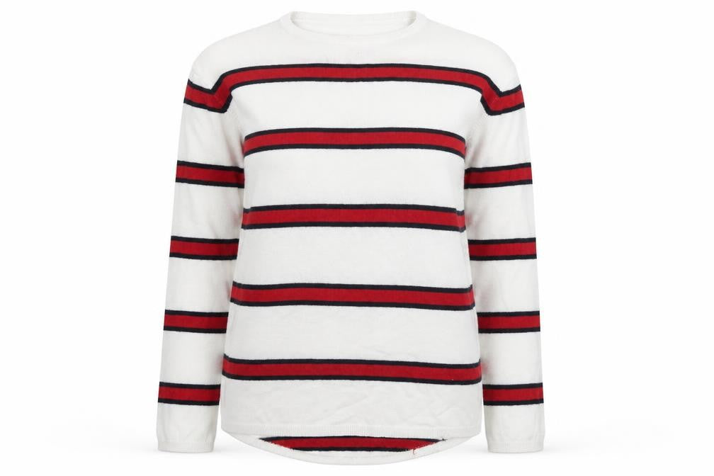 Beloved Womens White Round Neck Striped Viscose Pullover Jumper Size S