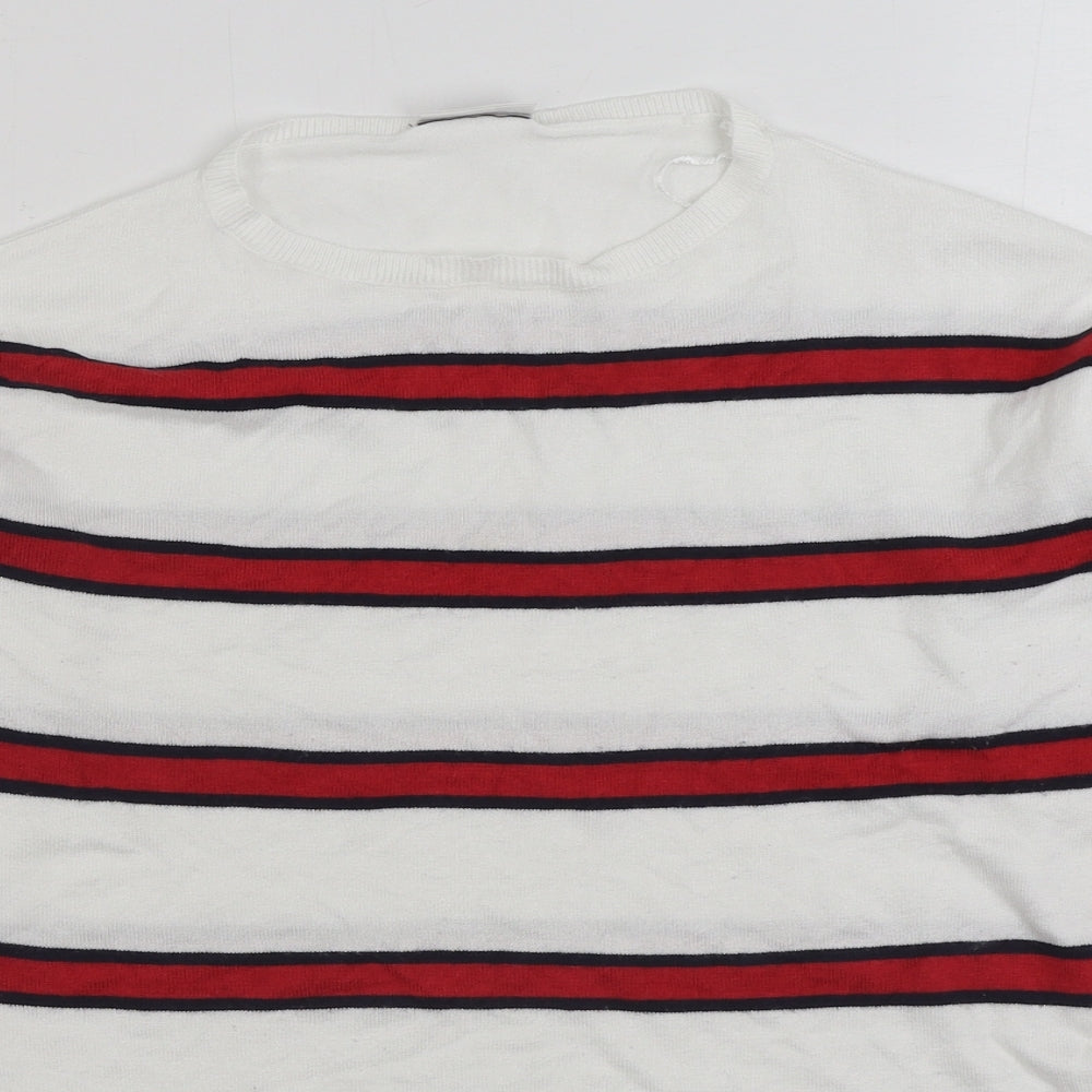 Beloved Womens White Round Neck Striped Viscose Pullover Jumper Size S