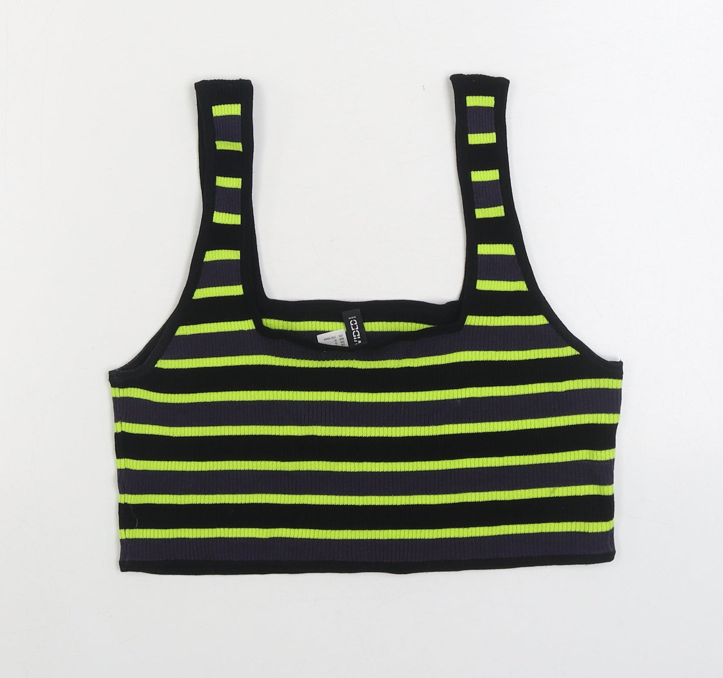 Divided by H&M Womens Multicoloured Striped Viscose Cropped Tank Size L Square Neck
