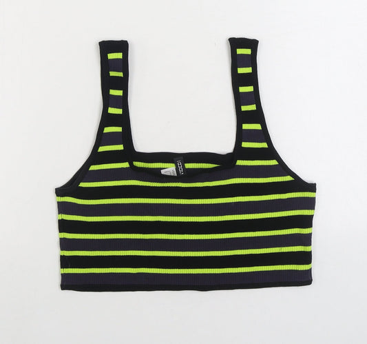 Divided by H&M Womens Multicoloured Striped Viscose Cropped Tank Size L Square Neck