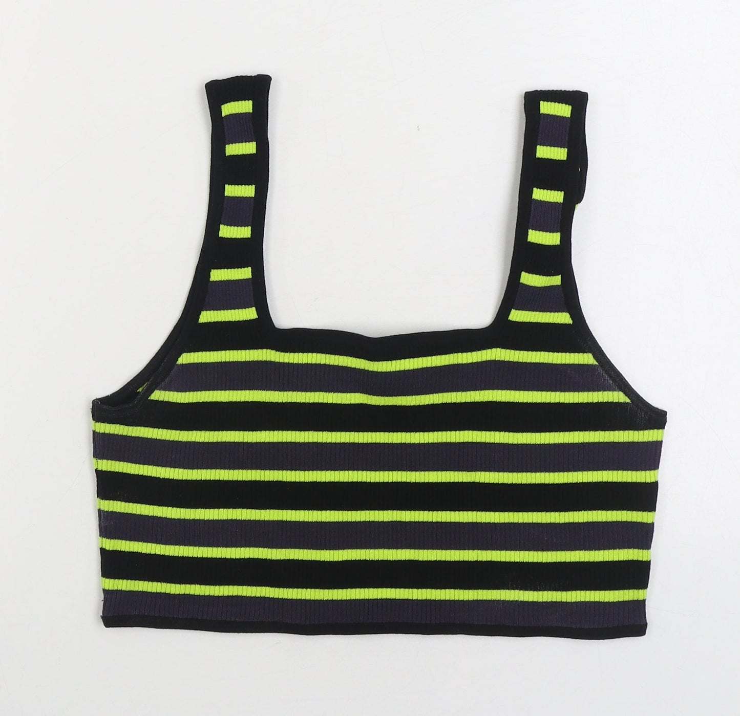 Divided by H&M Womens Multicoloured Striped Viscose Cropped Tank Size L Square Neck