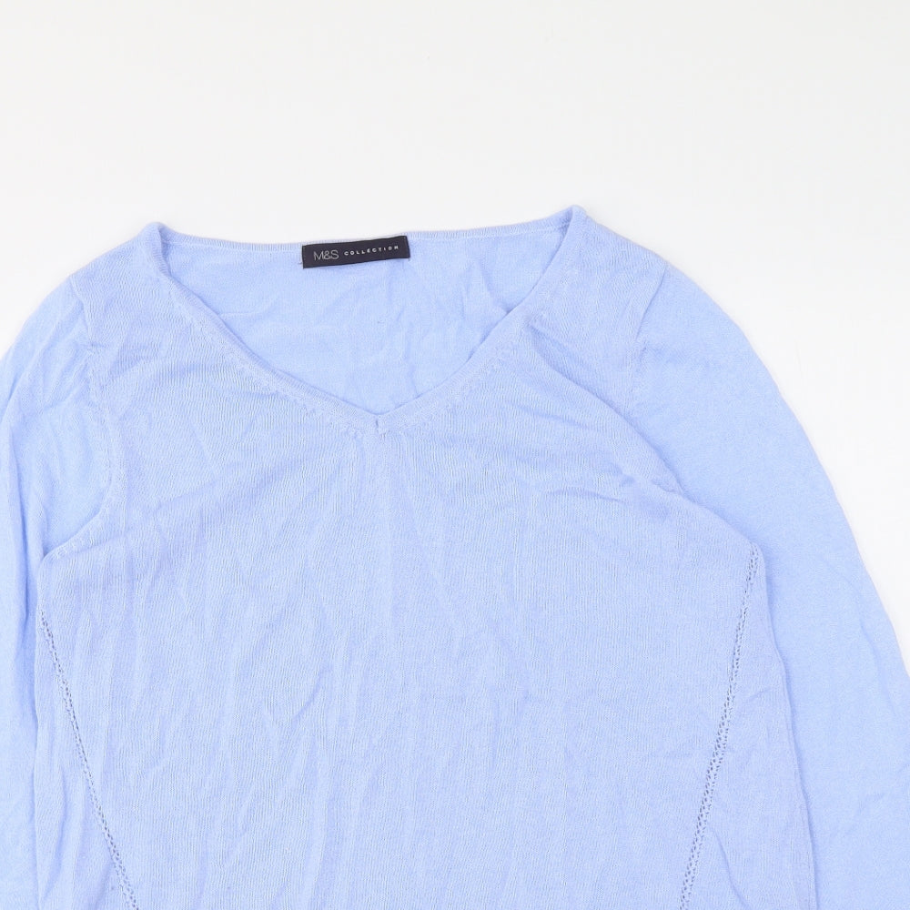 Marks and Spencer Womens Blue V-Neck Viscose Pullover Jumper Size 8