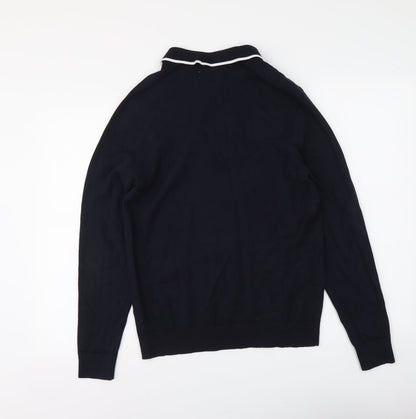 Easy Mens Blue Collared Acrylic Pullover Jumper Size S