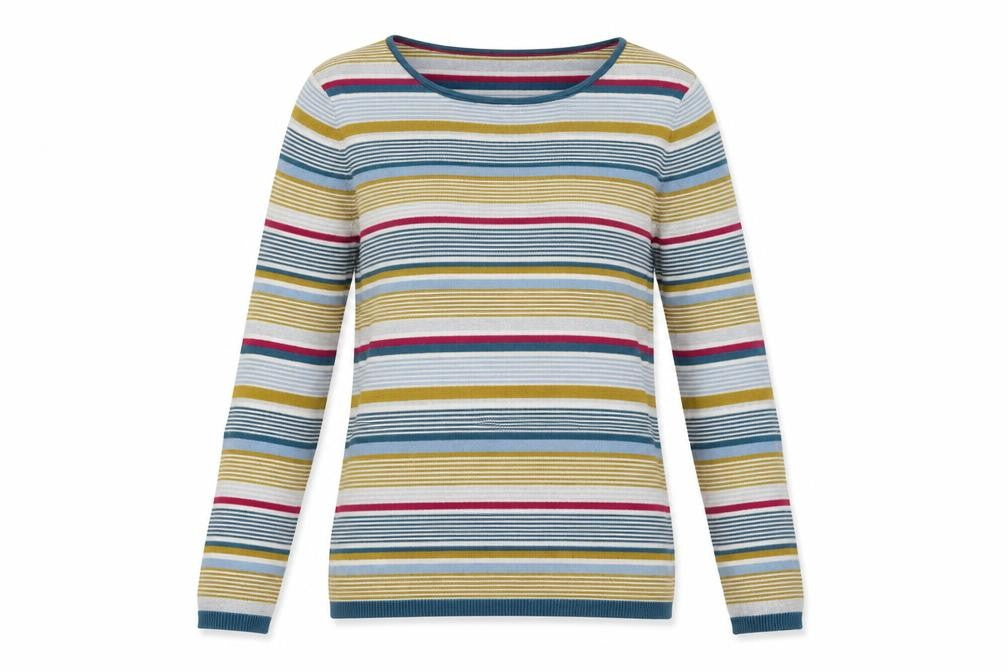 Never Fear Womens Multicoloured Round Neck Striped Cotton Pullover Jumper Size 12
