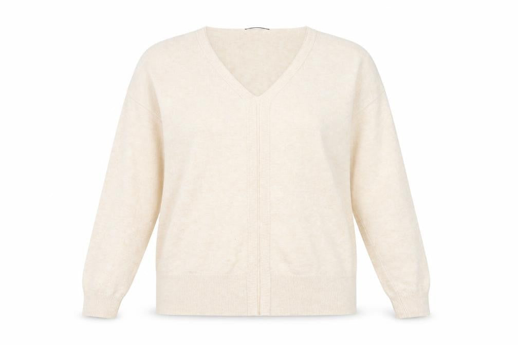 Marks & Spencer Womens Beige V-Neck Acrylic Henley Jumper Size 12