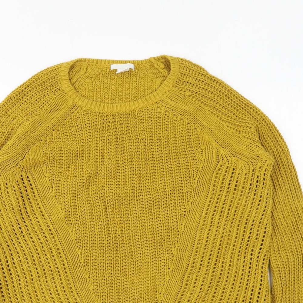 H&M Womens Yellow Round Neck Cotton Pullover Jumper Size S