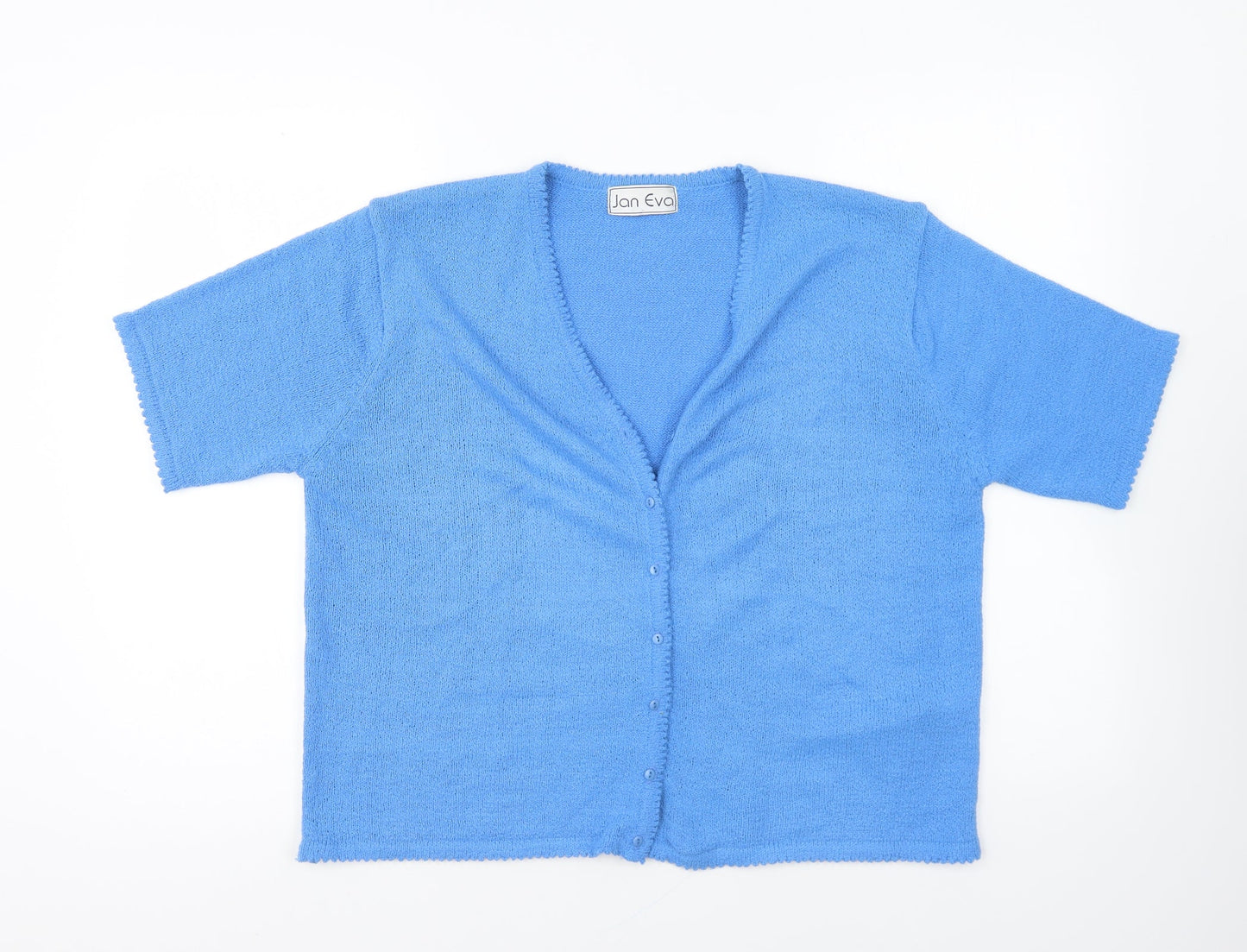 Jan Eva Womens Blue V-Neck Acrylic Cardigan Jumper Size XL