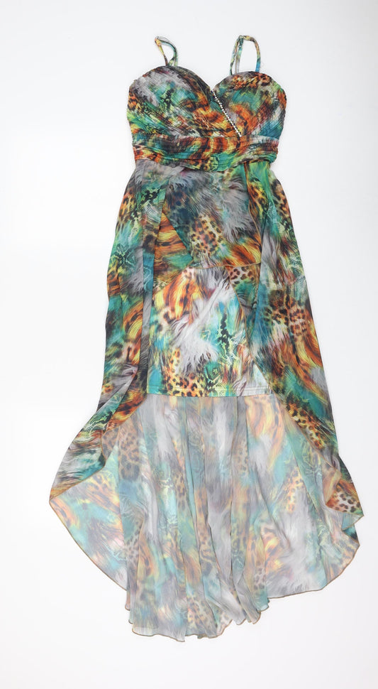 Jenny Womens Multicoloured Animal Print Polyester Fit & Flare Size S Sweetheart Pullover - Dipped Hem