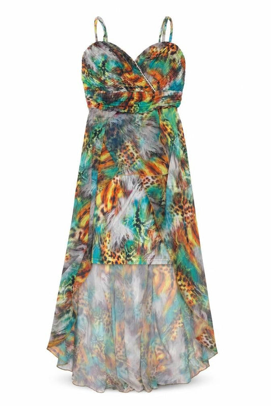 Jenny Womens Multicoloured Animal Print Polyester Fit & Flare Size S Sweetheart Pullover - Dipped Hem