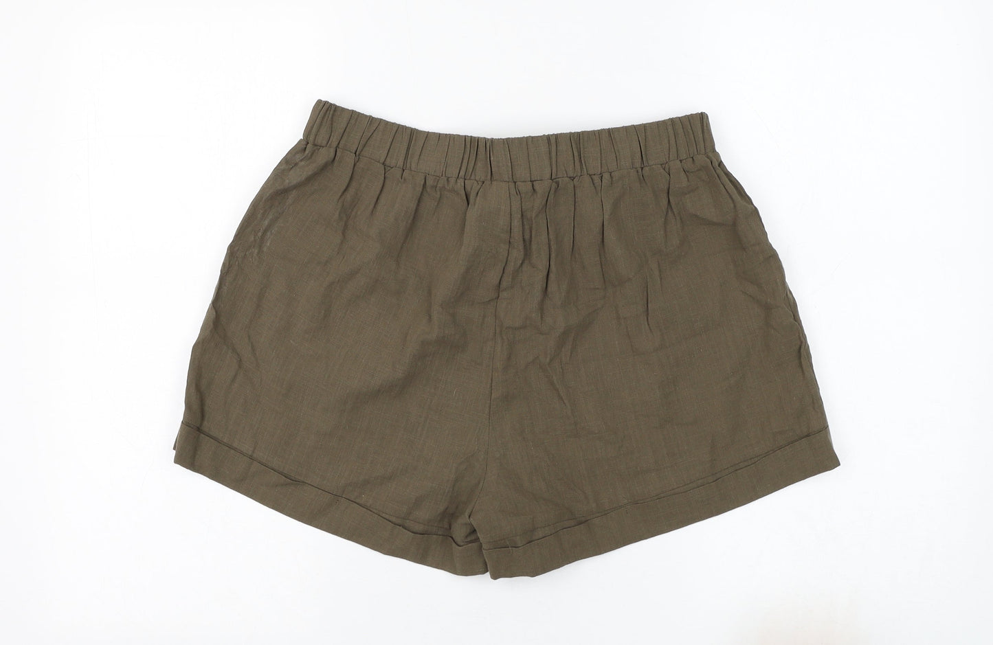 SheIn Womens Green Cotton Culotte Shorts Size L L3 in Regular Tie