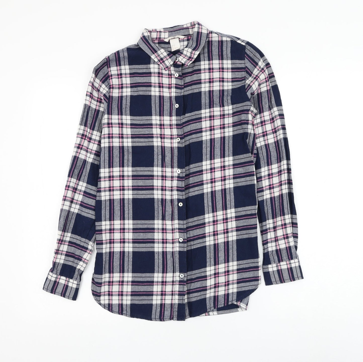 H&M Womens Plaid Cotton Basic Button-Up Size 4 Collared