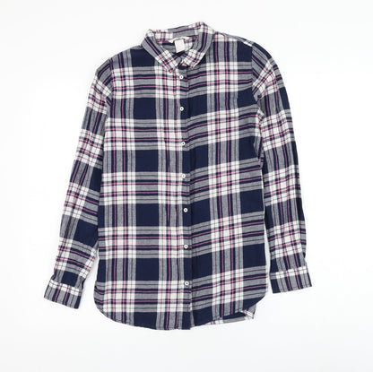 Preloved H&M Womens Plaid Cotton Basic Button-Up Size 4 Collared - Front