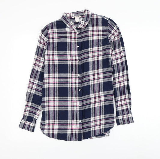H&M Womens Plaid Cotton Basic Button-Up Size 4 Collared