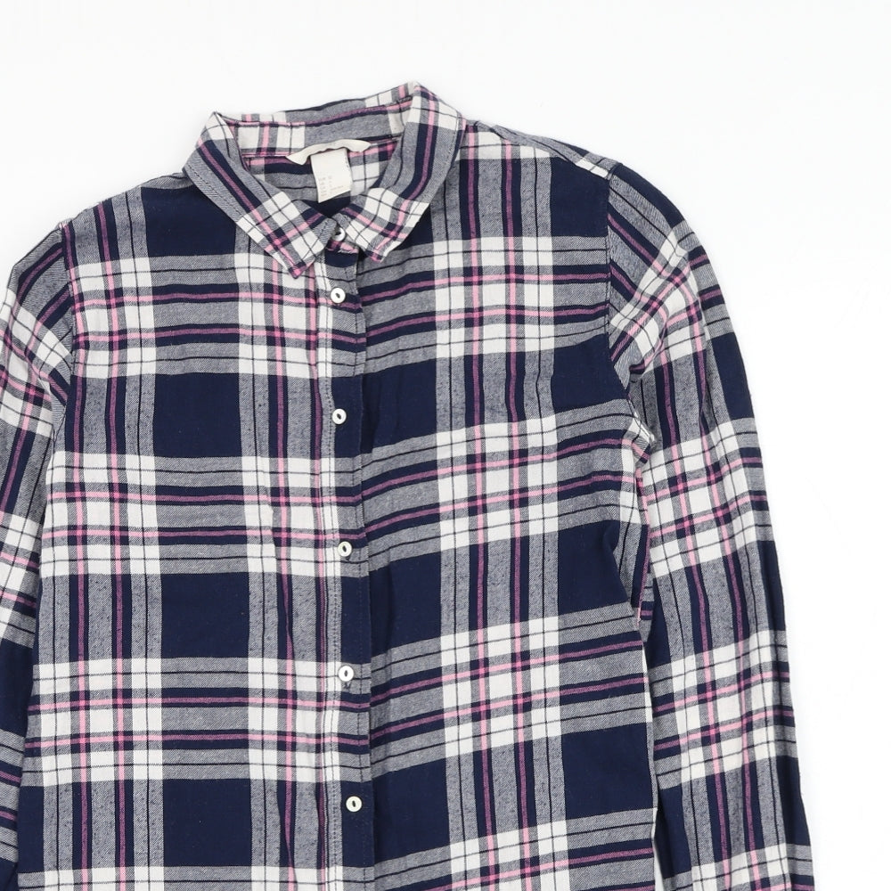 H&M Womens Plaid Cotton Basic Button-Up Size 4 Collared
