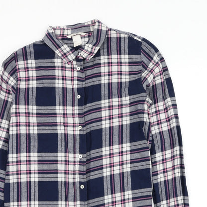 Preloved H&M Womens Plaid Cotton Basic Button-Up Size 4 Collared - Detail