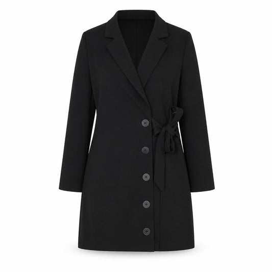 Boohoo Womens Black Polyester Jacket Dress Size 8 Collared Tie