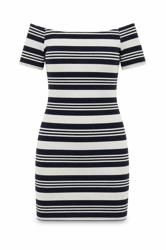 Topshop Womens Blue Striped Polyester Bodycon Size 10 Off the Shoulder Pullover