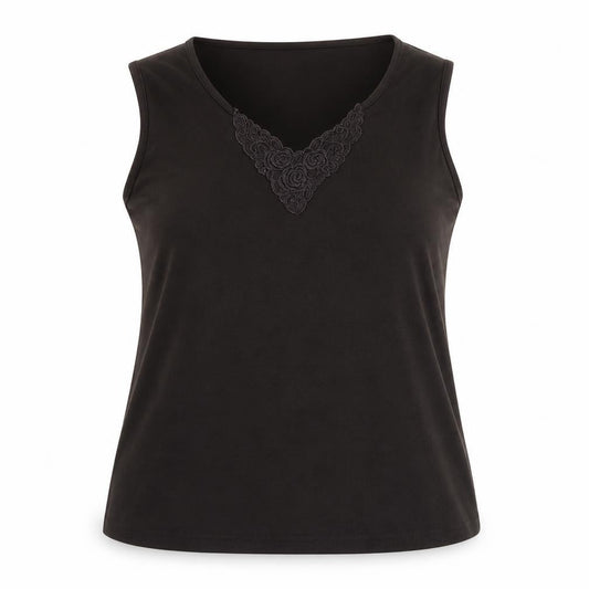 Berkertex Womens Brown Polyester Basic Tank Size 16 V-Neck - Flower Lace Detailing