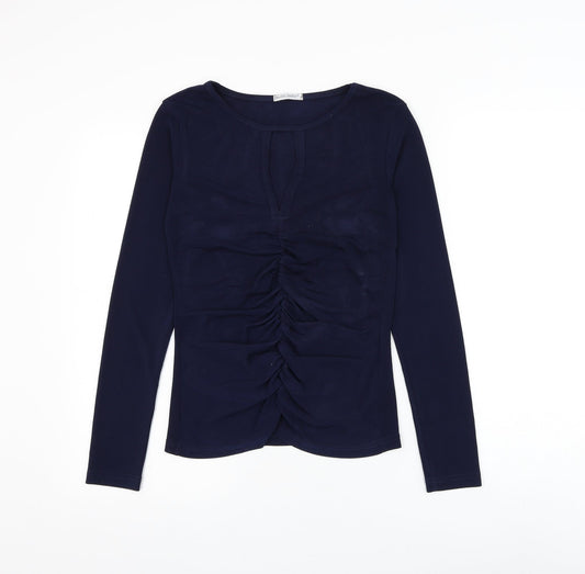 Avocado Womens Blue Polyester Basic Blouse Size S Round Neck