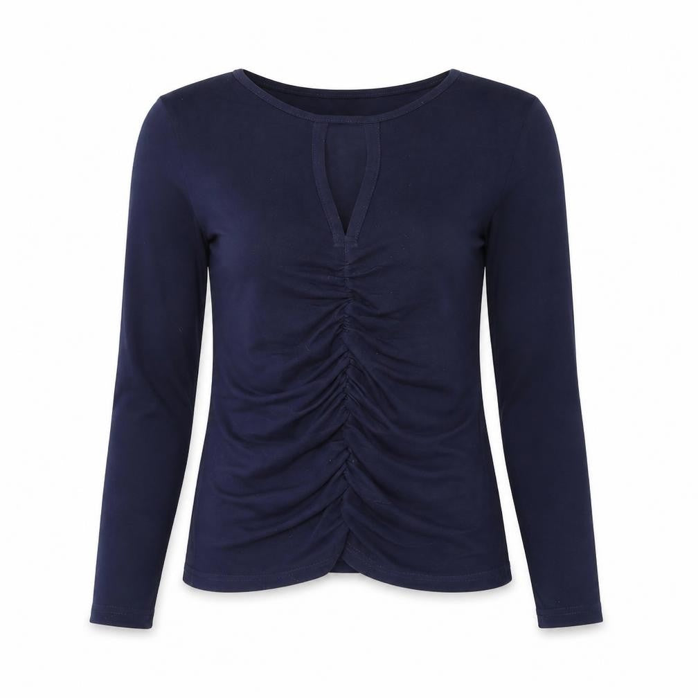 Avocado Womens Blue Polyester Basic Blouse Size S Round Neck