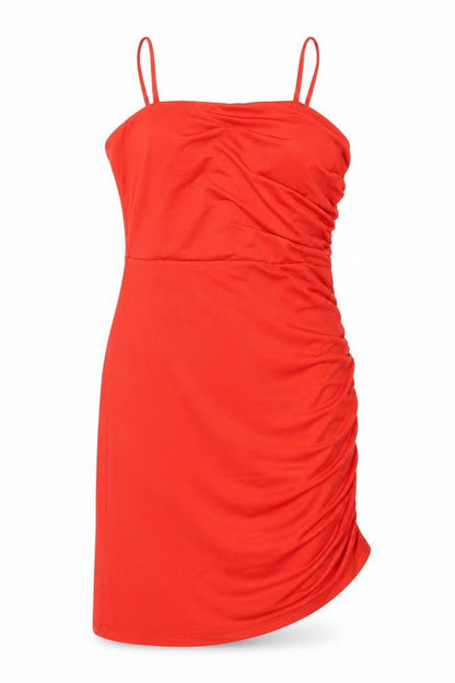 SHEIN Womens Red Polyester Pencil Dress Size L Square Neck Pullover - Ruched