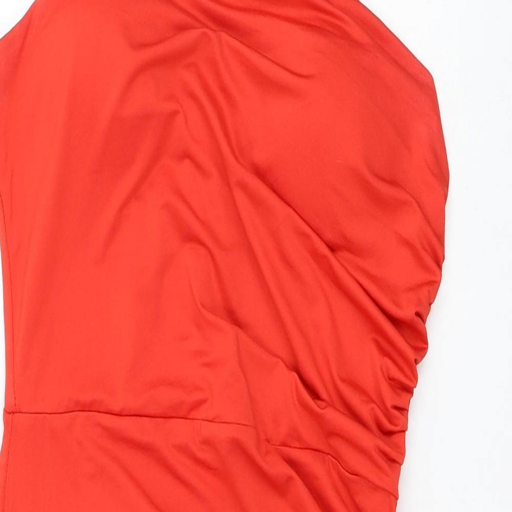SheIn Womens Red Polyester Pencil Dress Size L Square Neck Pullover - Ruched