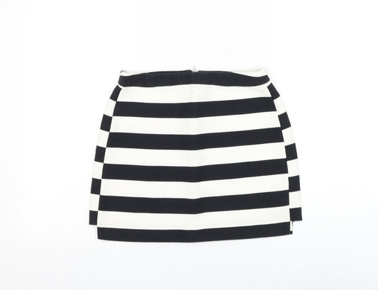 Topshop Womens White Striped Cotton Mini Skirt Size 8 Zip