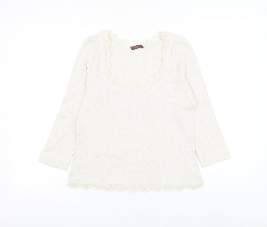 Wrap Womens Ivory Cotton Basic Blouse Size 12 Scoop Neck - Lace Detailing