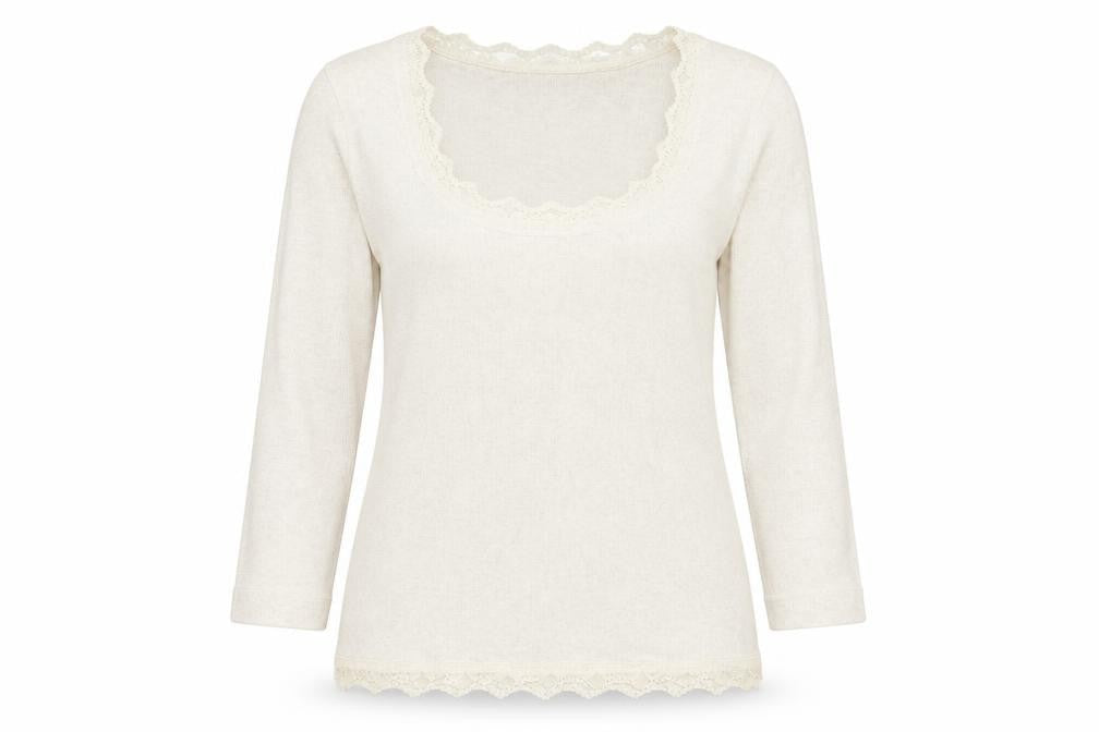 Wrap Womens Ivory Cotton Basic Blouse Size 12 Scoop Neck - Lace Detailing