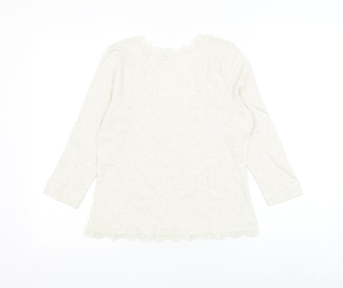 Wrap Womens Ivory Cotton Basic Blouse Size 12 Scoop Neck - Lace Detailing