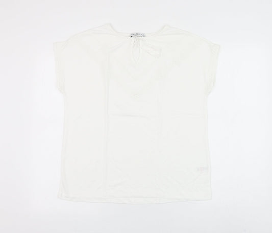 Gallery Womens White Polyester Basic Blouse Size S Round Neck
