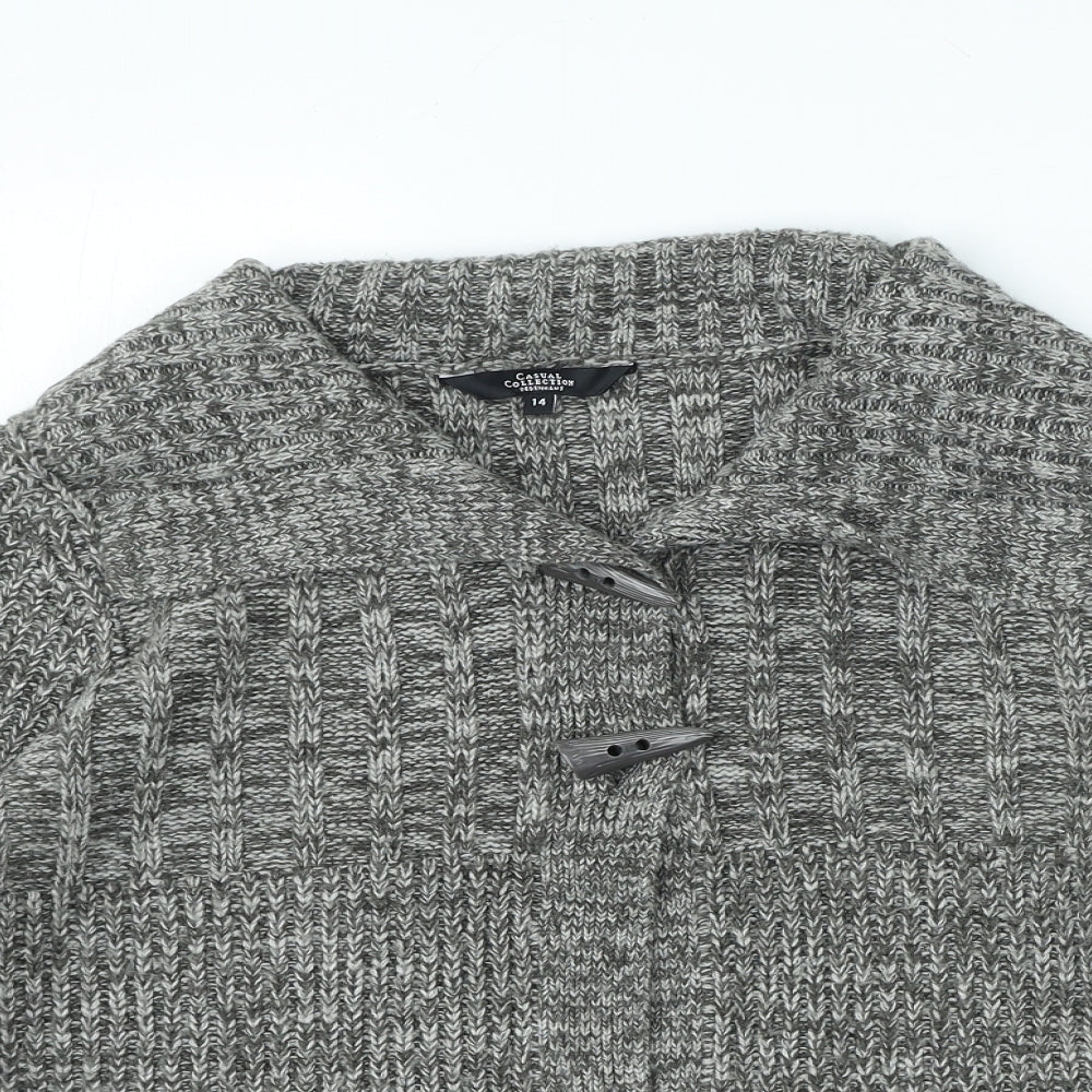 Debenhams Womens Grey Round Neck Acrylic Cardigan Jumper Size M - Toggle Closure