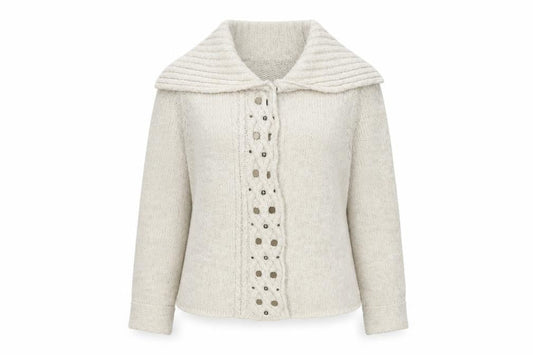 Moda Womens Beige V-Neck Acrylic Cardigan Jumper Size 14 - Snap Closure