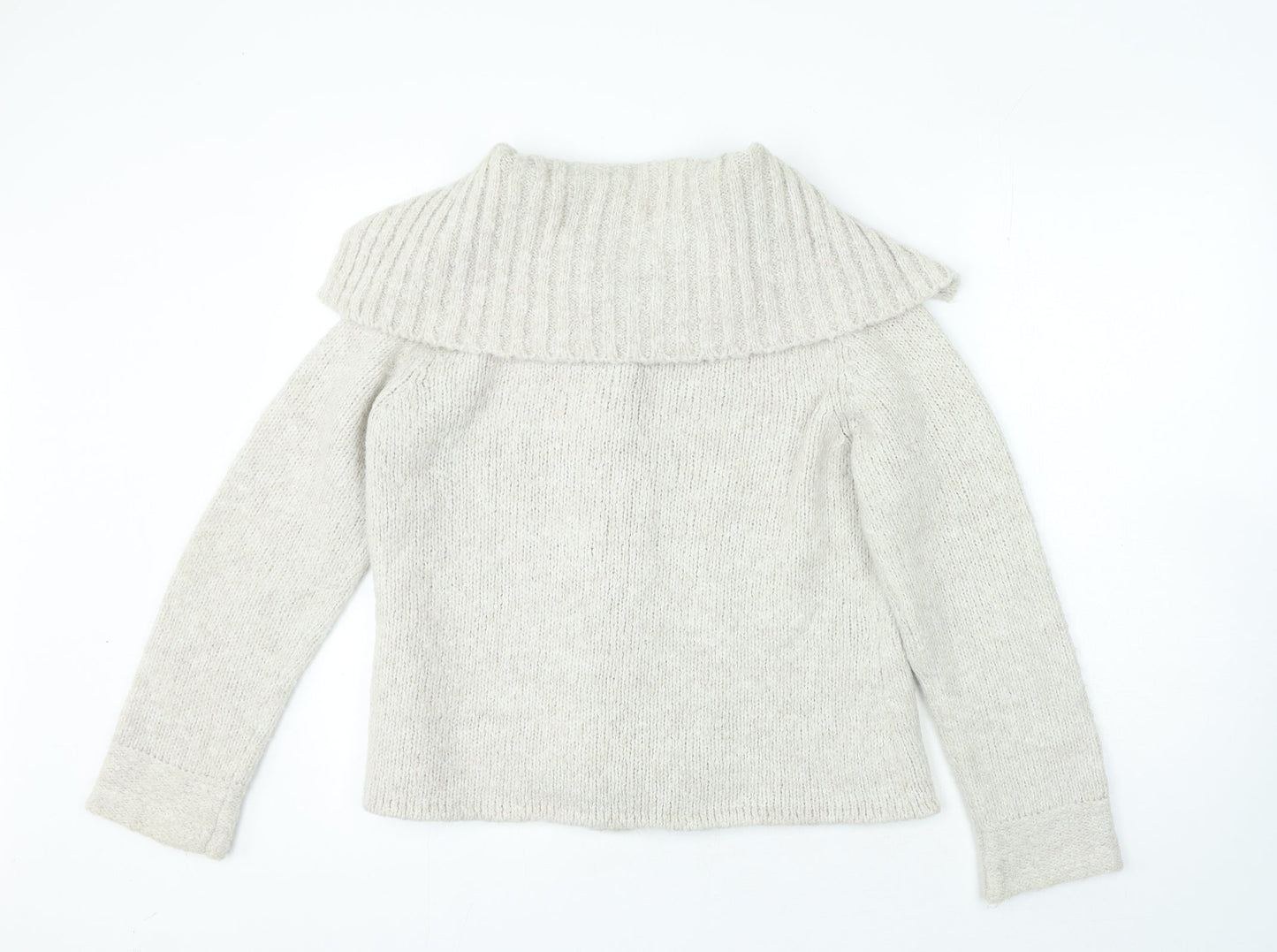 Moda Womens Beige V-Neck Acrylic Cardigan Jumper Size 14 - Snap Closure