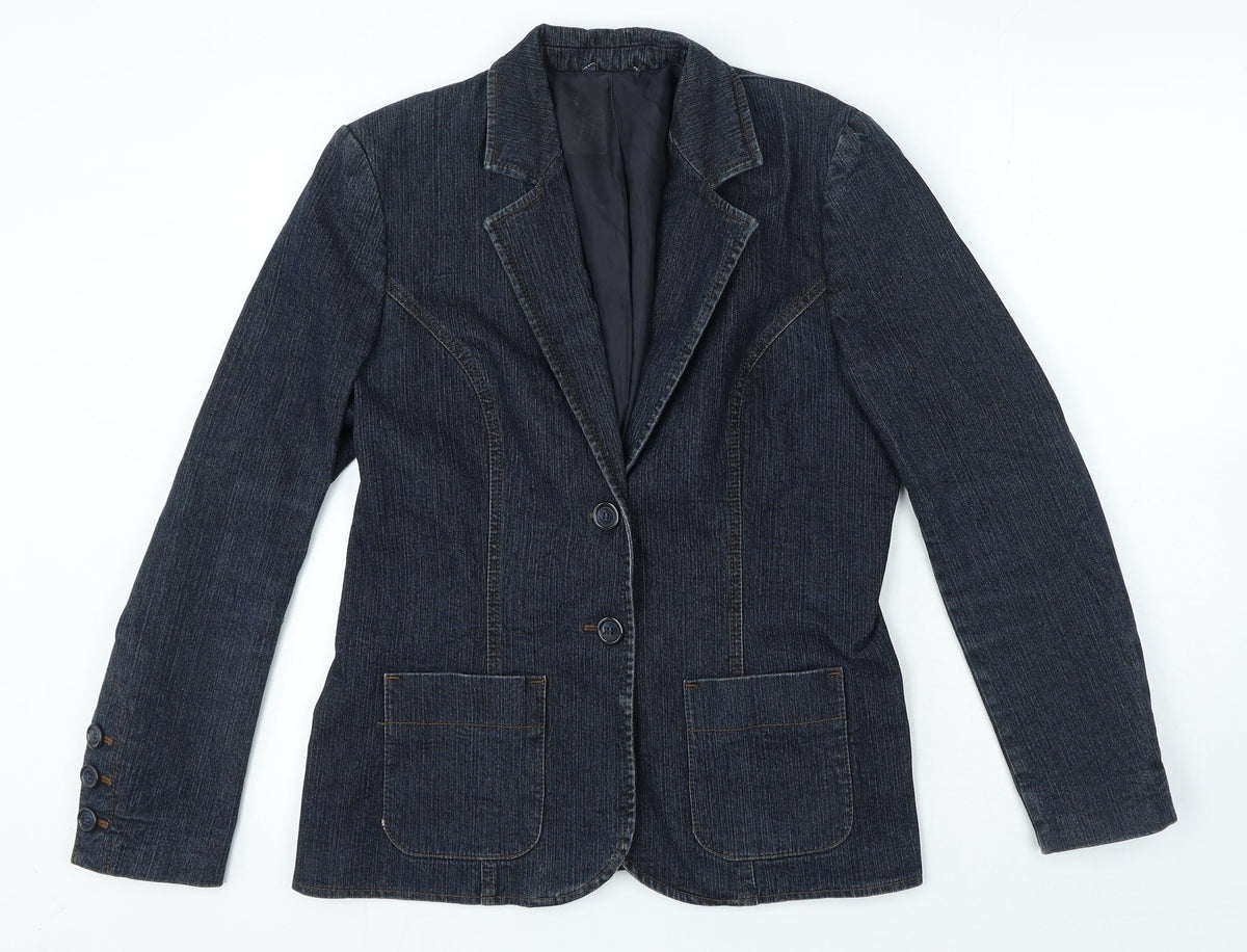 Preworn Womens Blue Cotton Jacket Blazer Size M - Pockets