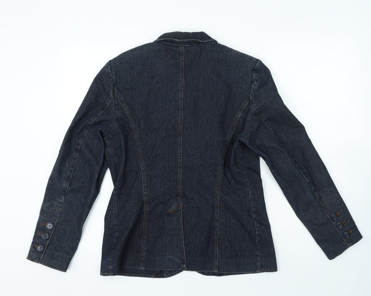 Preworn Womens Blue Cotton Jacket Blazer Size M - Pockets