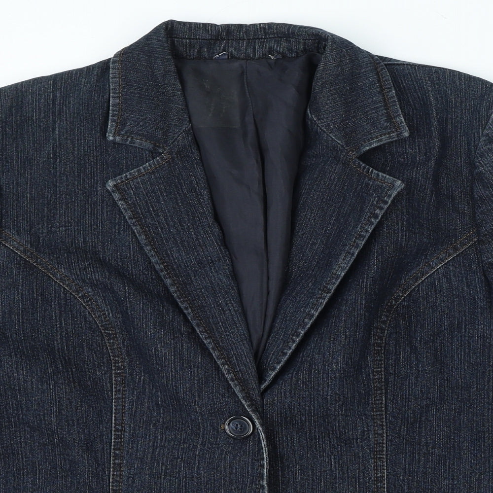 Preworn Womens Blue Cotton Jacket Blazer Size M - Pockets