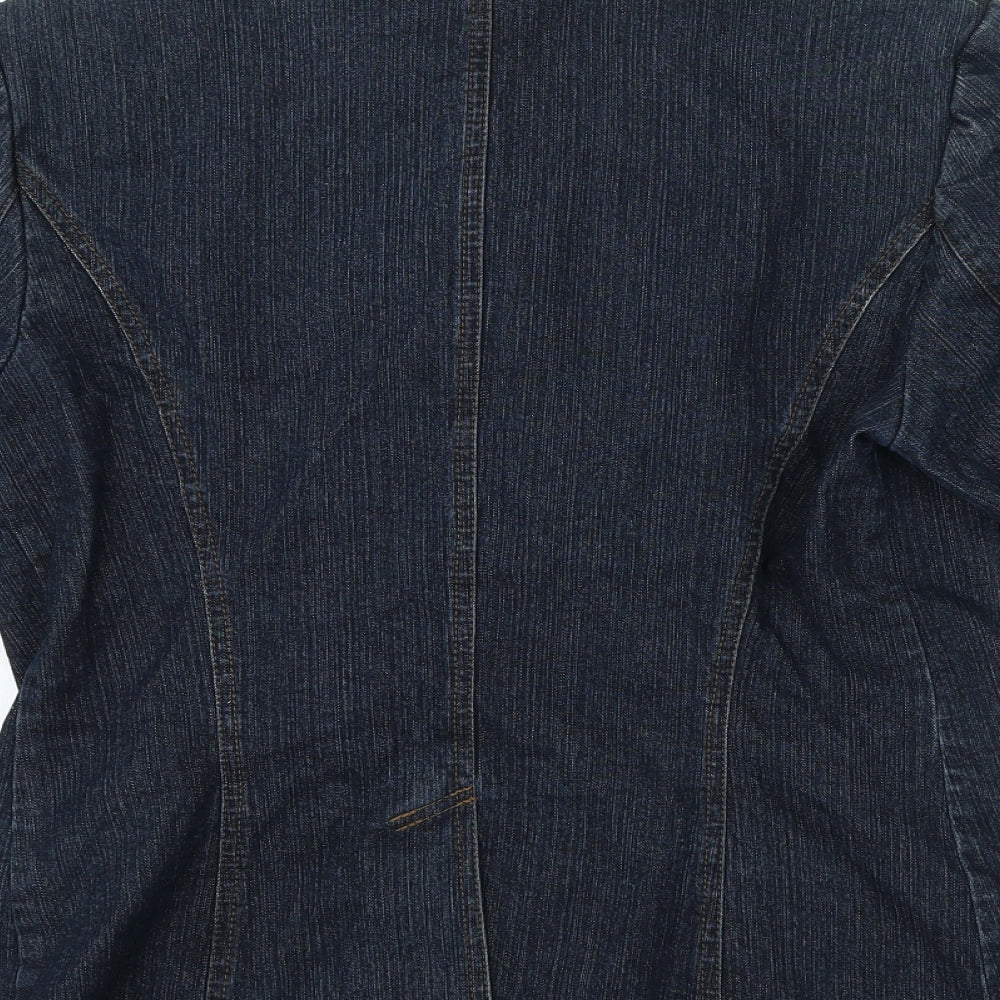 Preworn Womens Blue Cotton Jacket Blazer Size M - Pockets