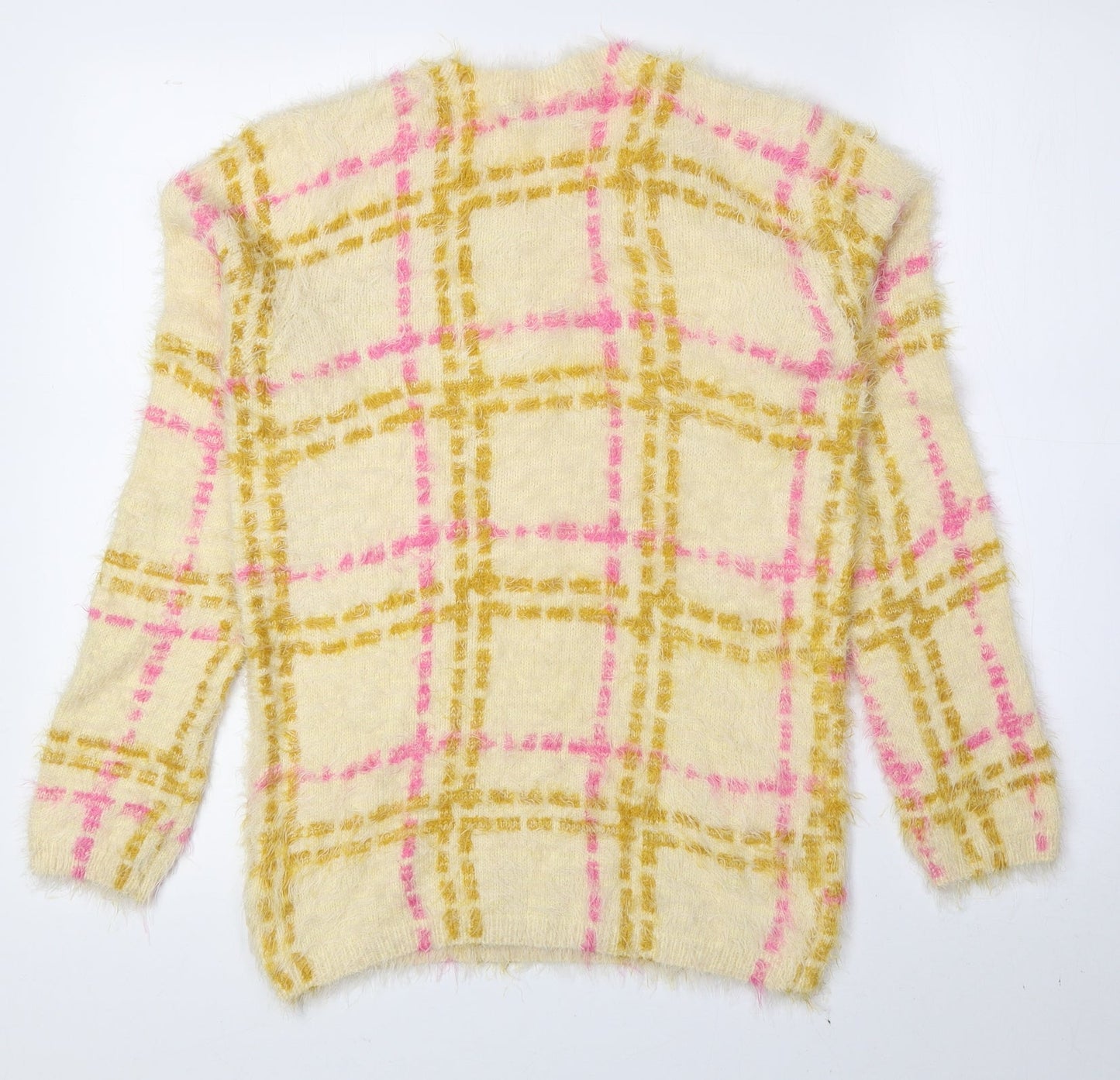 Miss Selfridge Womens Multicoloured Scoop Neck Check Nylon Pullover Jumper Size 8