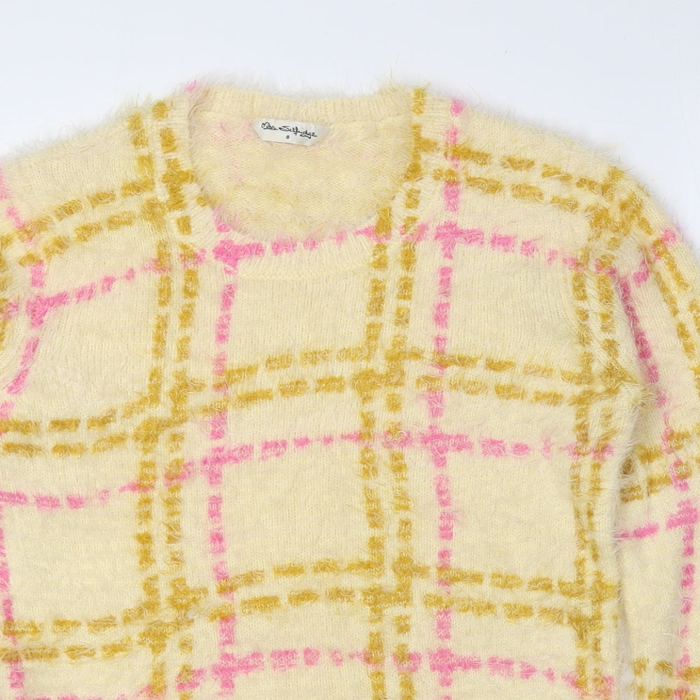 Miss Selfridge Womens Multicoloured Scoop Neck Check Nylon Pullover Jumper Size 8