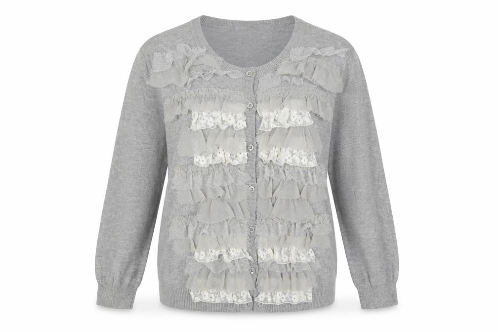 Fenn Wright Manson Womens Grey Scoop Neck Cotton Cardigan Jumper Size XL - Frill Detail