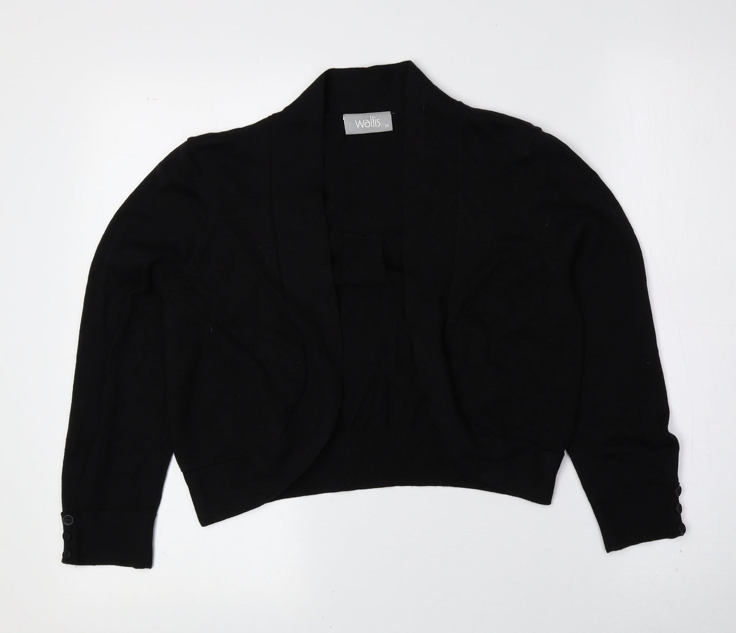 Wallis Womens Black V-Neck Cotton Cardigan Jumper Size M - Cropped
