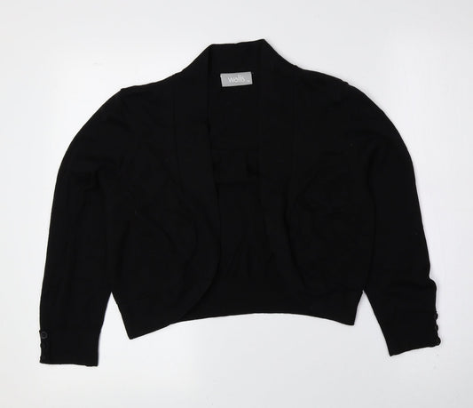 Wallis Womens Black V-Neck Cotton Cardigan Jumper Size M - Cropped