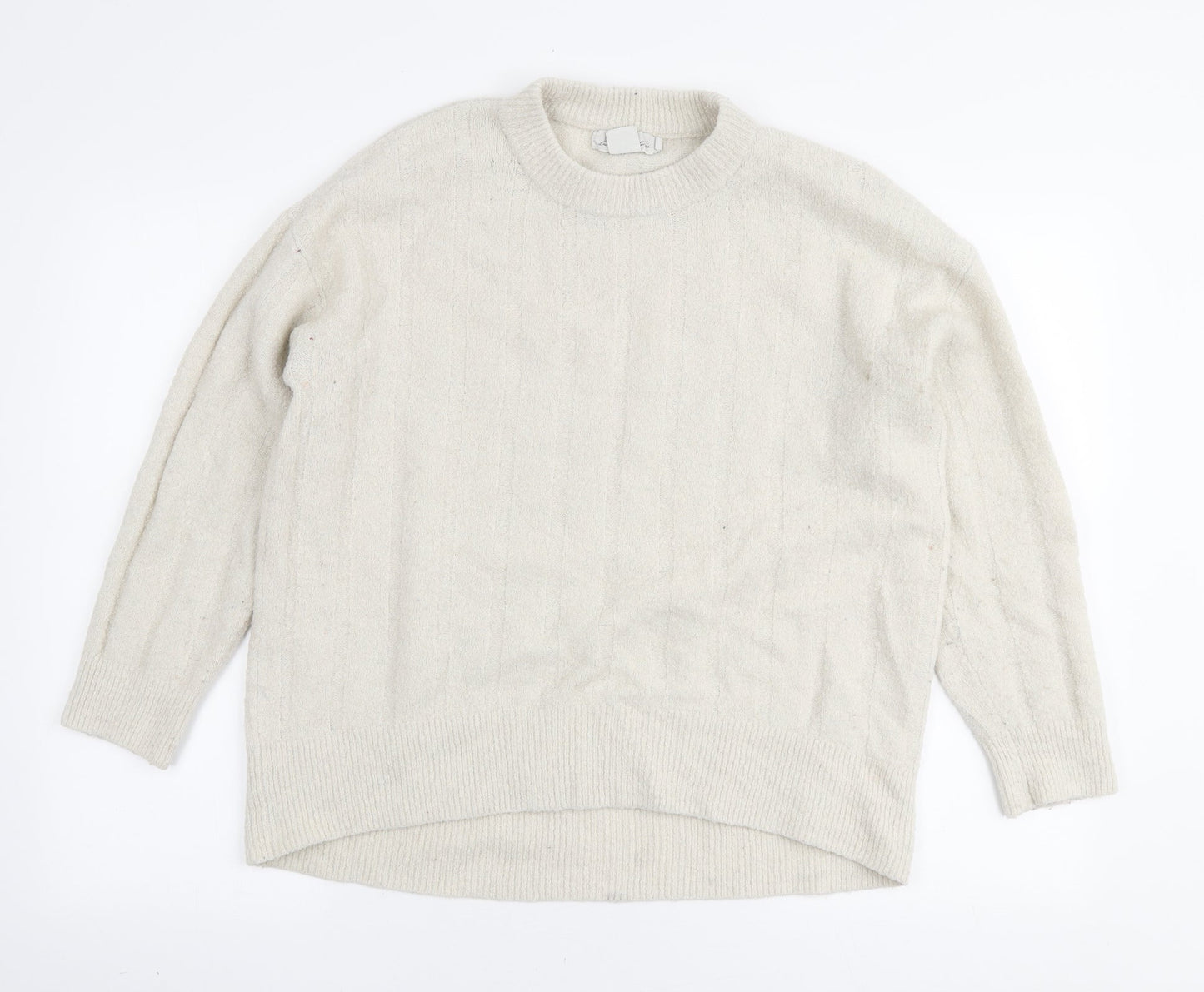 L.O.G.G Womens Ivory Round Neck Acrylic Pullover Jumper Size M